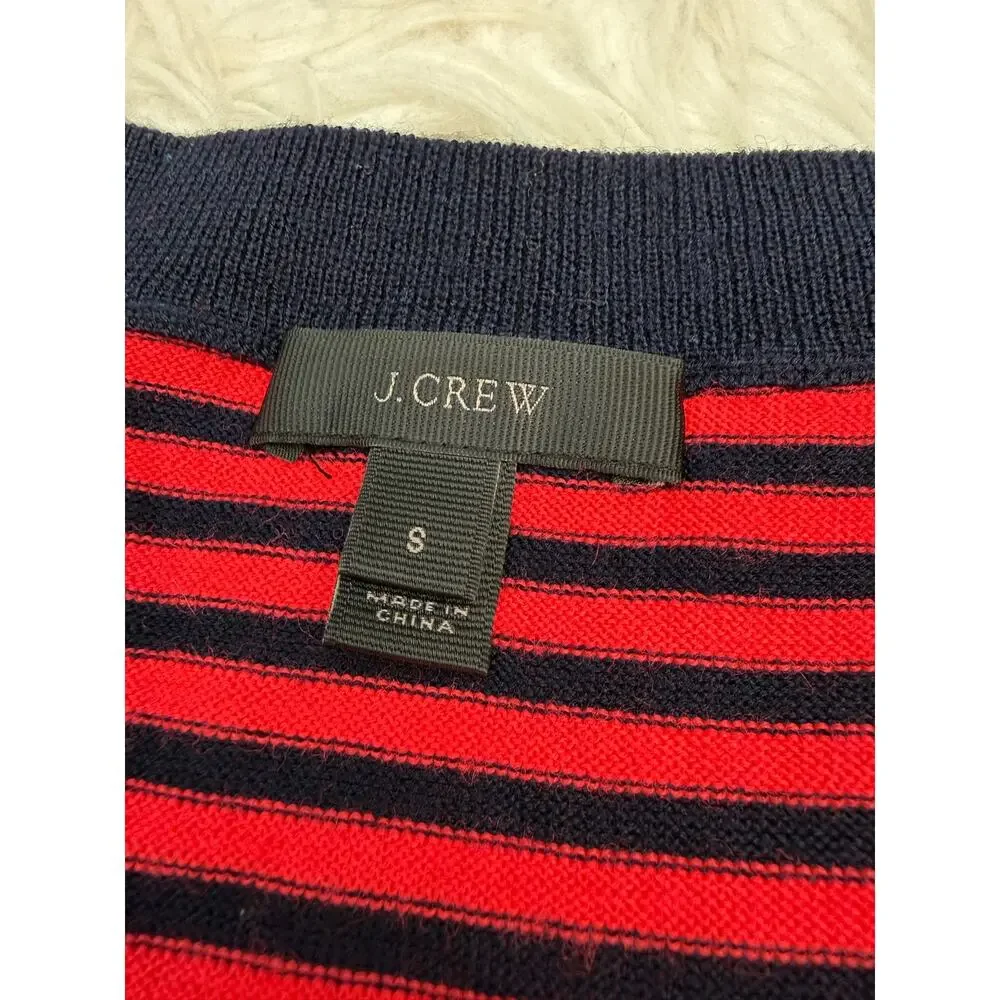 J.Crew Tippi 100% Merino Wool Sweater Coral/Navy Stripe Size S Preppy Nautical